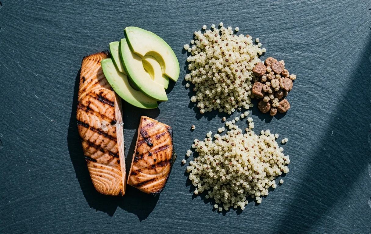 Nutrient-dense whole foods on slate